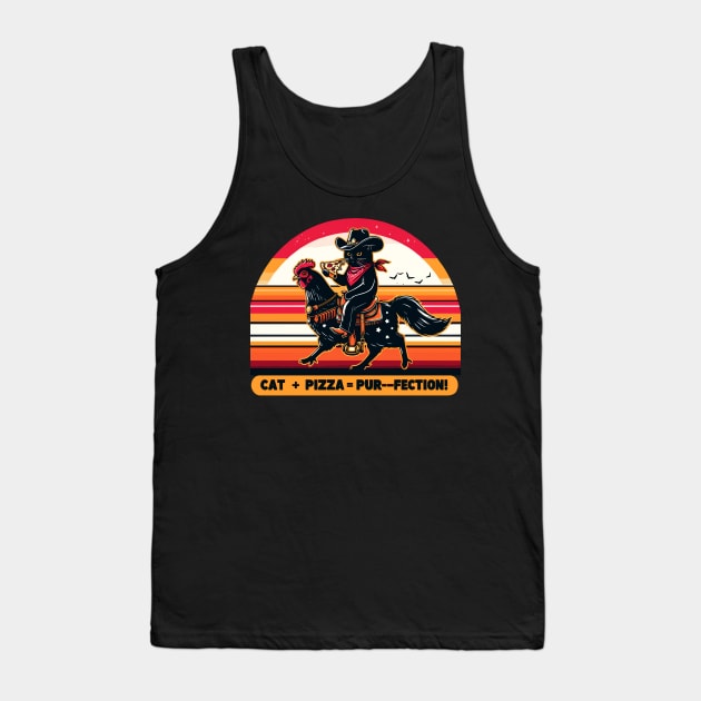 Cowboy Black Cat Eating Pizza Tank Top by VisionDesigner